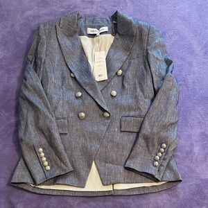Veronica Beard Miller Dickey Denim Double-Breasted Jacket Blazer 12 NWT